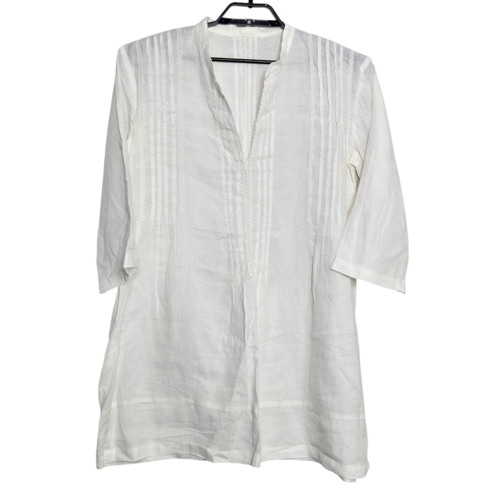 Vintage CP Shades Linen Dress Size Medium White Tunic Beach 3/4 Sleeve